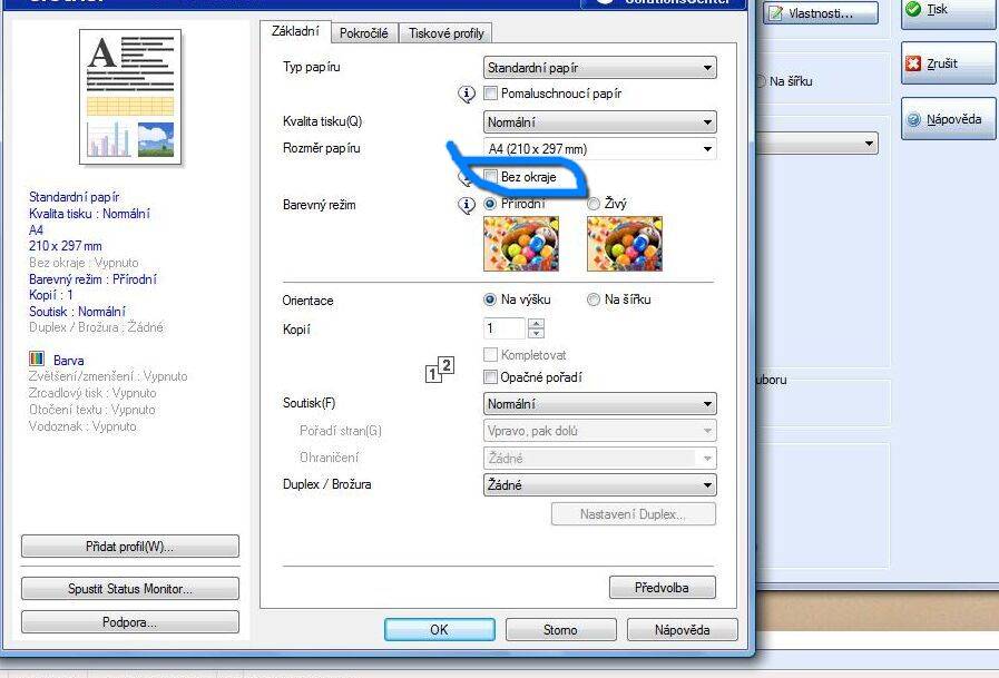 Jak vytisknout obrazek bez Okraju?