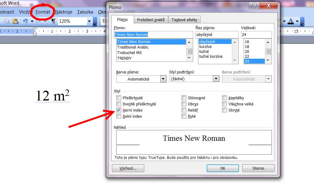 Jak napsat ve Wordu metr čtvereční?
