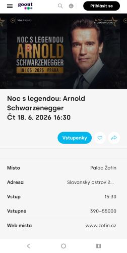 Kde koupit vstupenky noc s Noc s legendou-Arnold Schwarzenegger