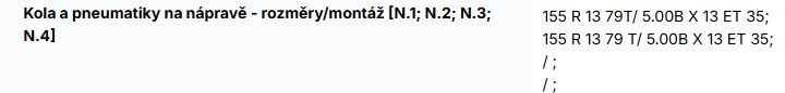 Možnosti rozměrů pneu