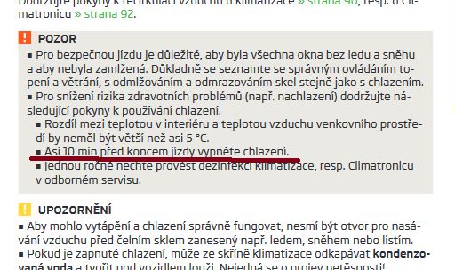 Vypínání klimy kvůli výparníku