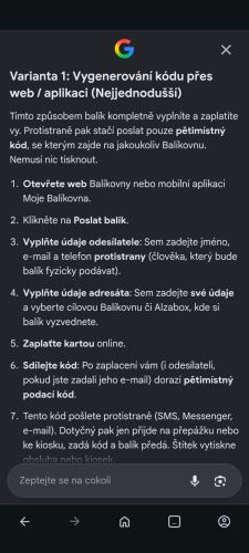 Jak v Balíkovně vytvořit label pro jiného pro poslání balíku mě?